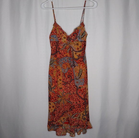 Vintage Dresses & Skirts - Evolution Not Revolution Slip Dress XS Red Blue‎ Paisley Chiffon Ruffle Y2K Hoco